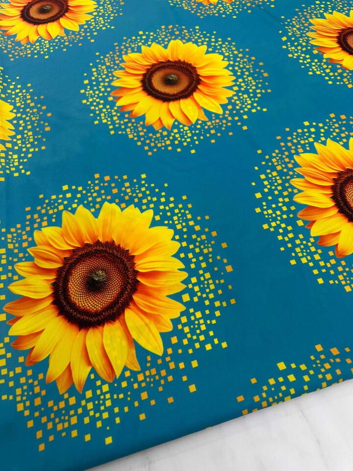 Ayçiçegi Desen Krep Kumaş Elbise Etek Gömlek Şalvar