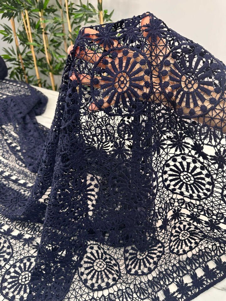 Lacivert Koton Dantel Elbise Etek Tunik