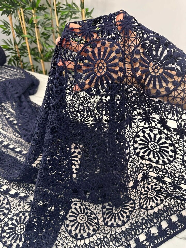 Lacivert Koton Dantel Elbise Etek Tunik