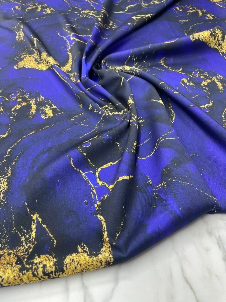 Lacivert Mermer Desen Elbiselik Gömleklik Tivil Saten Kumaş