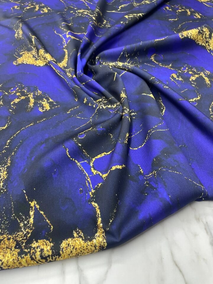 Lacivert Mermer Desen Elbiselik Gömleklik Tivil Saten Kumaş