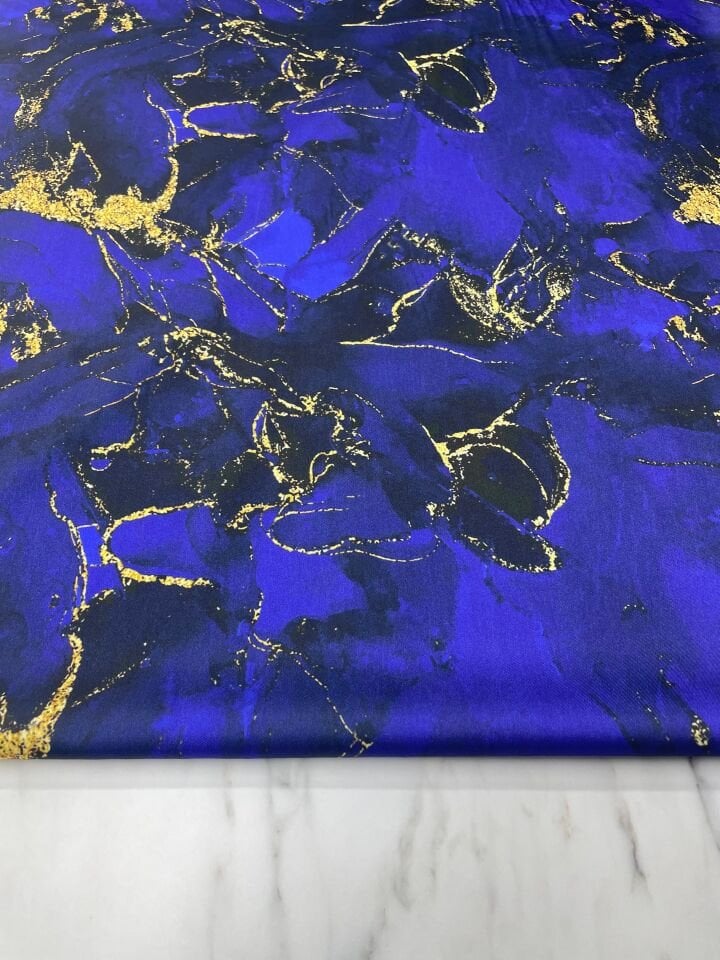 Lacivert Mermer Desen Elbiselik Gömleklik Tivil Saten Kumaş