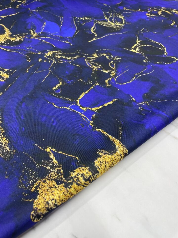 Lacivert Mermer Desen Elbiselik Gömleklik Tivil Saten Kumaş