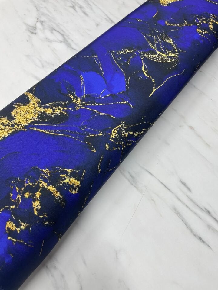 Lacivert Mermer Desen Elbiselik Gömleklik Tivil Saten Kumaş