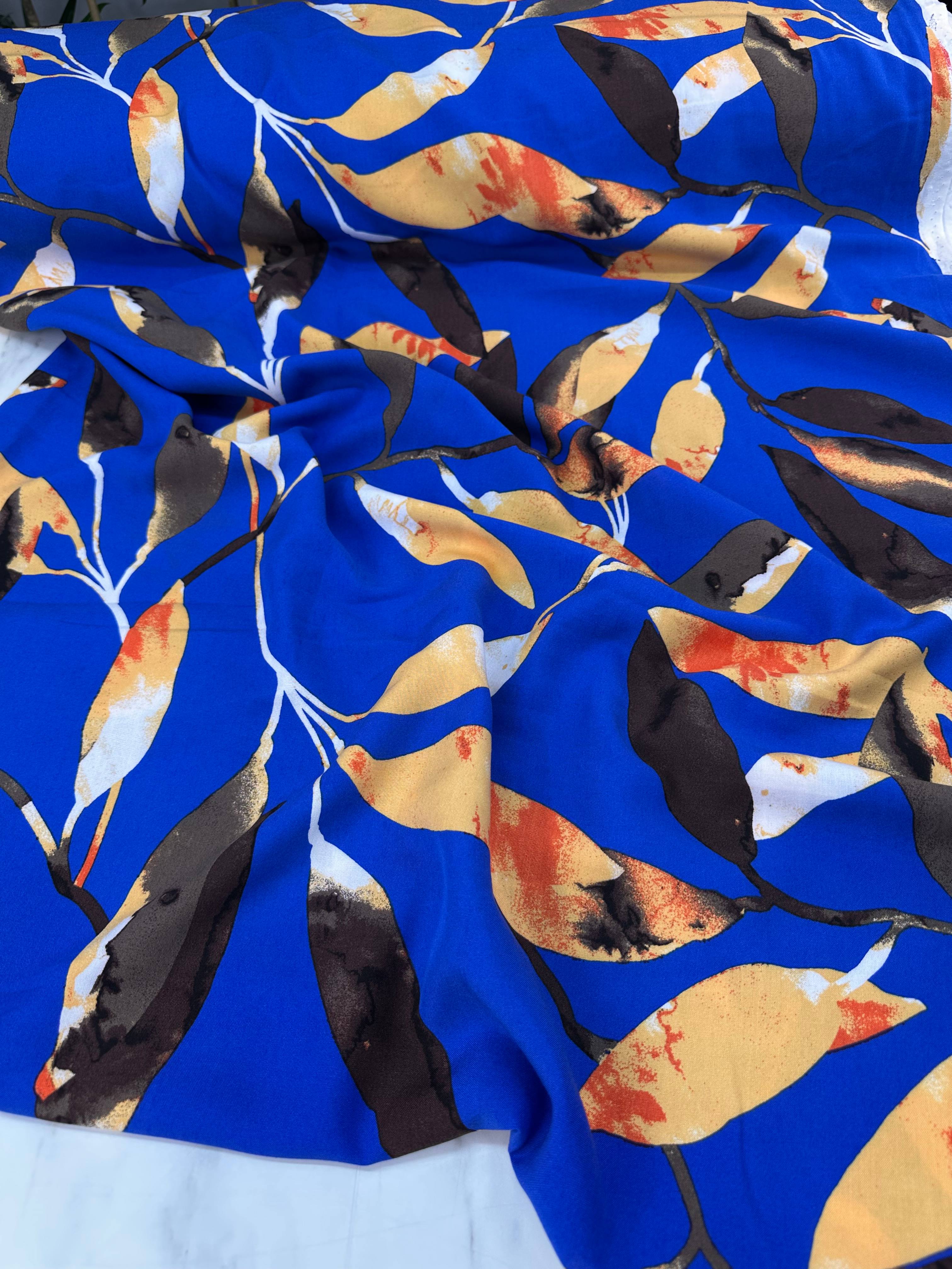 Mavi Şale Desen Elbiselik Gömleklik Viskon Kumaş