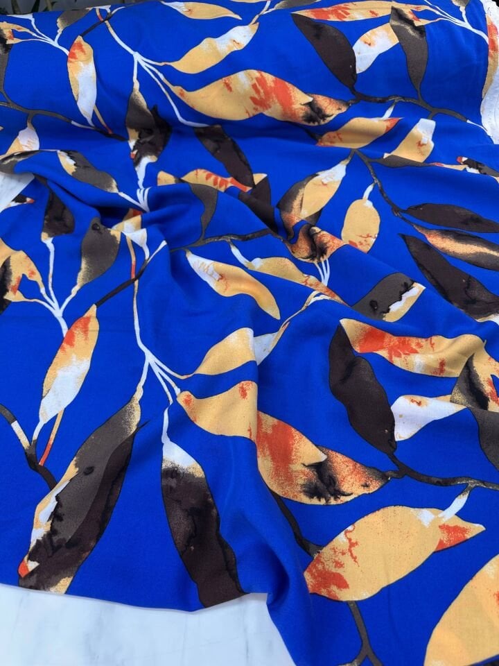 Mavi Şale Desen Elbiselik Gömleklik Viskon Kumaş