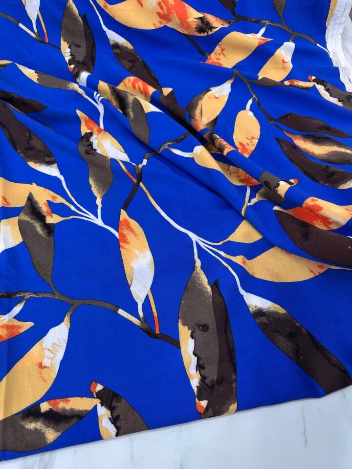 Mavi Şale Desen Elbiselik Gömleklik Viskon Kumaş