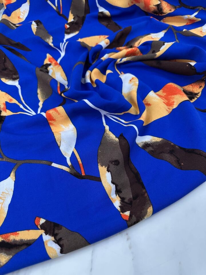 Mavi Şale Desen Elbiselik Gömleklik Viskon Kumaş