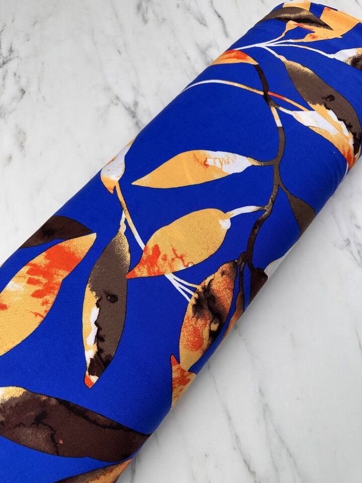 Mavi Şale Desen Elbiselik Gömleklik Viskon Kumaş