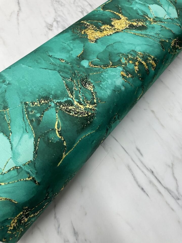 Turkuaz Mermer Desen Elbiselik Gömleklik Tivil Saten Kumaş