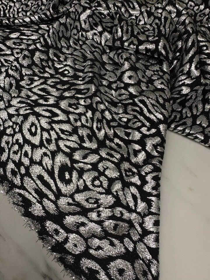 Fantazi Gümüş Simli Leopar Örme Elbise Etek Gömlek Şalvar