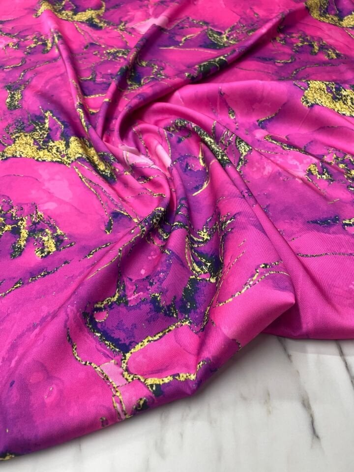 Pembe Mermer Desen Elbiselik Gömleklik Tivil Saten Kumaş