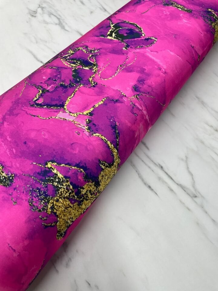 Pembe Mermer Desen Elbiselik Gömleklik Tivil Saten Kumaş