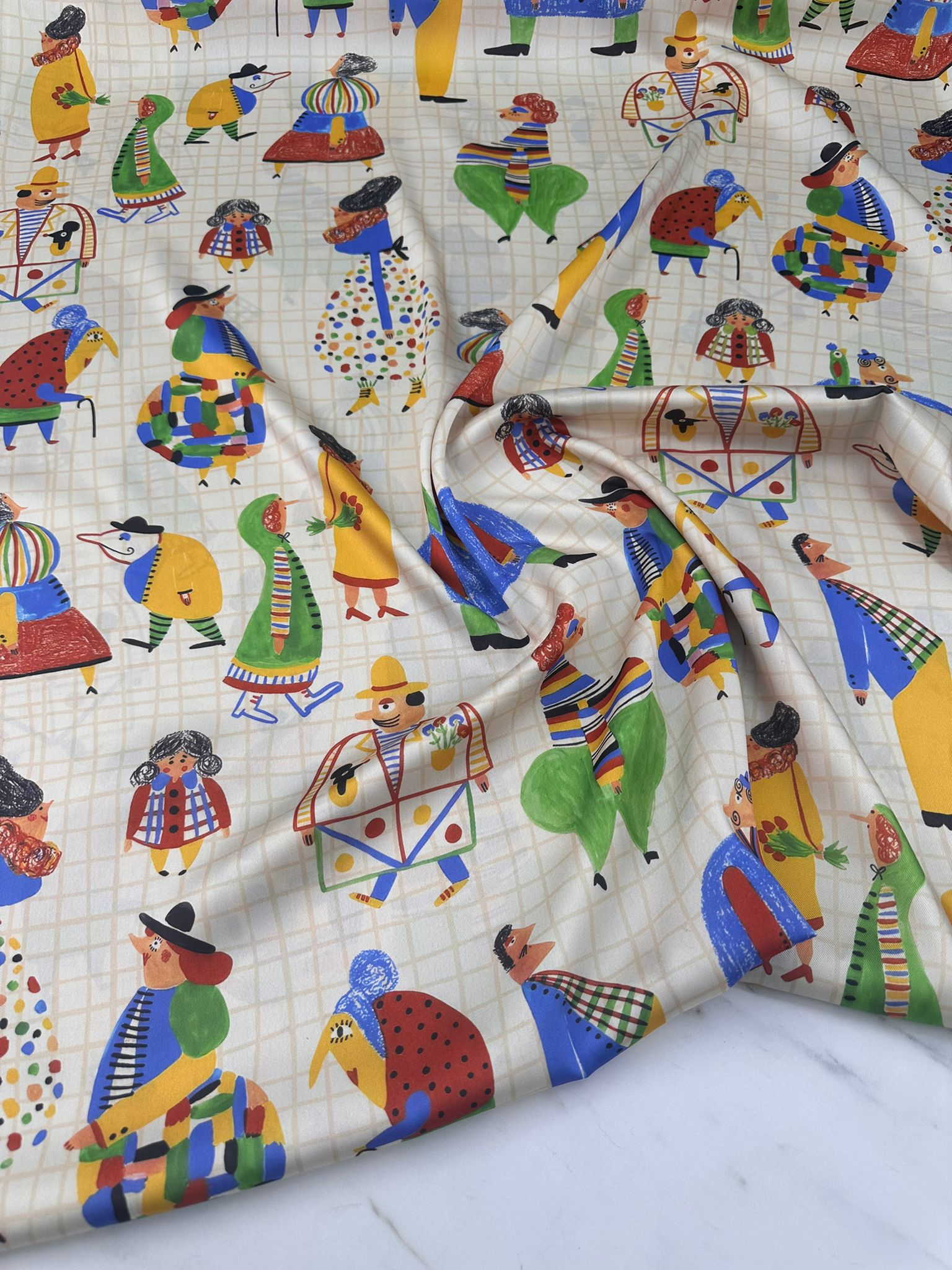 Kalem Desen İpek Saten Kumaş Elbise Etek Gömlek Tunik