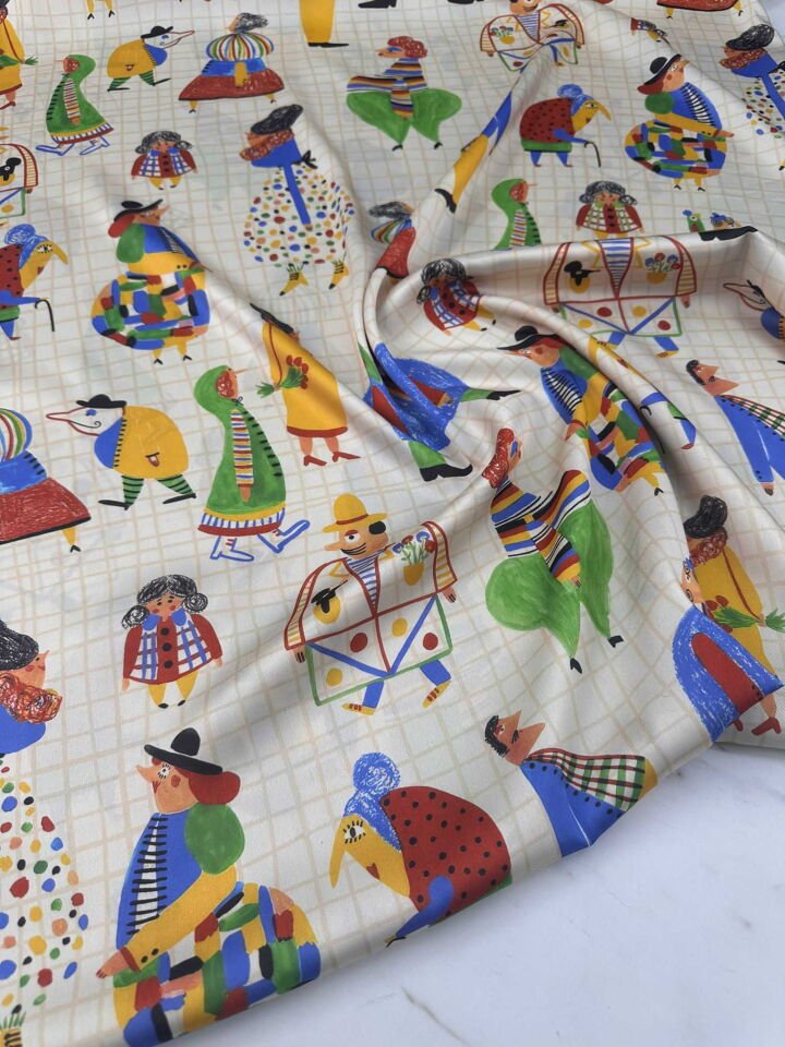 Kalem Desen İpek Saten Kumaş Elbise Etek Gömlek Tunik