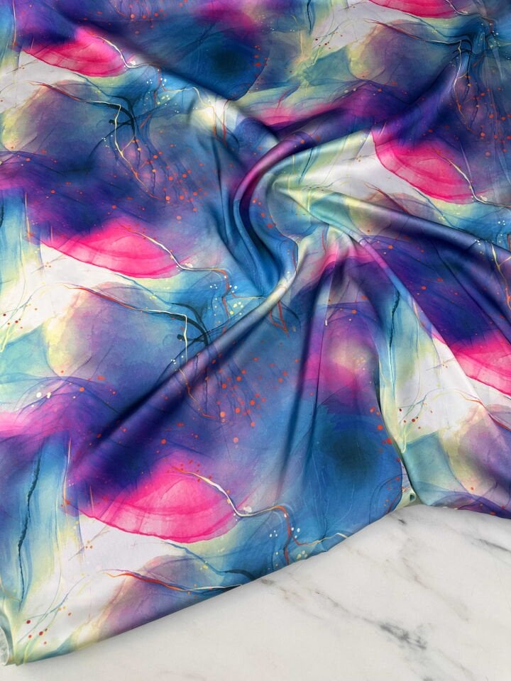 Desenli İpek Saten Elbise etek Gömlek Şalvar