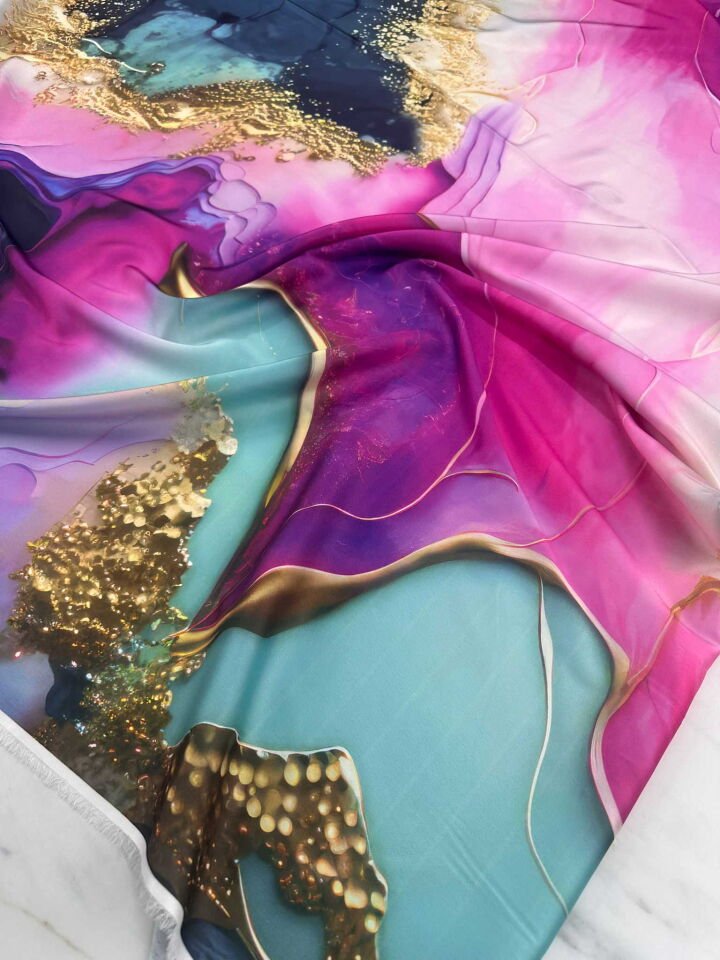 Desenli İpek Saten Elbise Gömlek Şalvar Etek