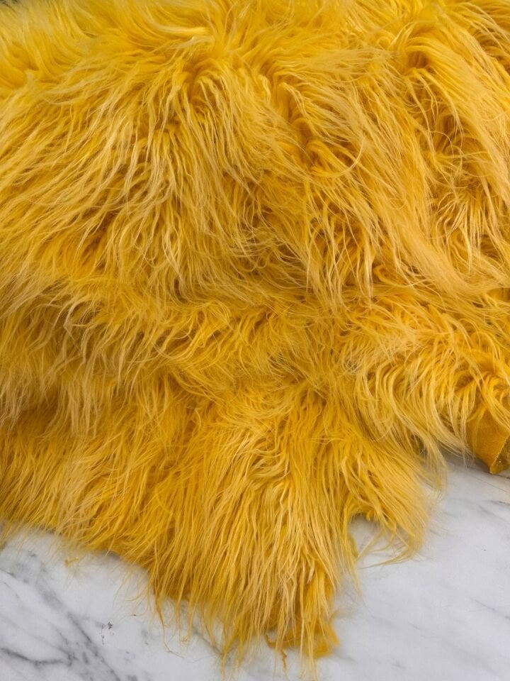 Sarı Renk Uzun Tüy Pelüş Kumaş