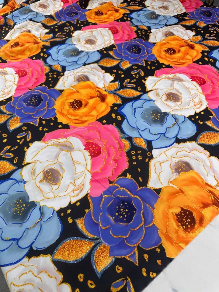 Desenli Krep Kumaş Elbise Etek Gömlek Şalvar