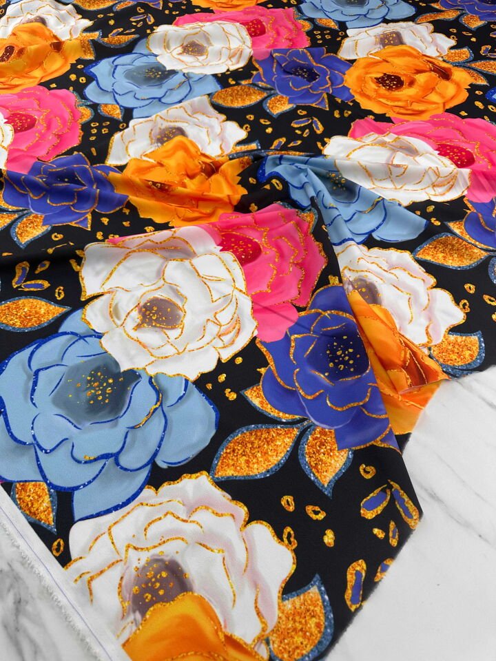 Desenli Krep Kumaş Elbise Etek Gömlek Şalvar