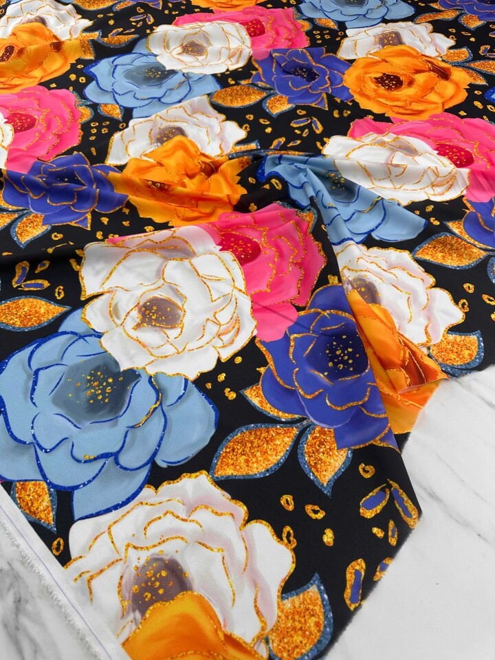 Desenli Krep Kumaş Elbise Etek Gömlek Şalvar