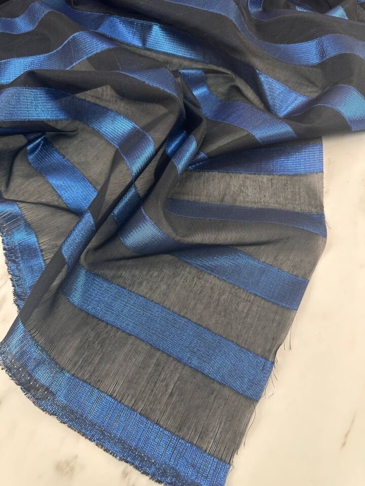 Mavi Sim Geçişli Elbiselik Şifon Kumaş