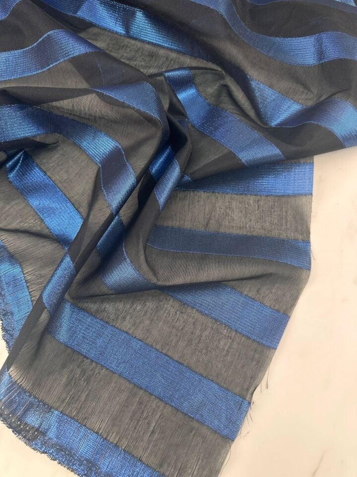 Mavi Sim Geçişli Elbiselik Şifon Kumaş