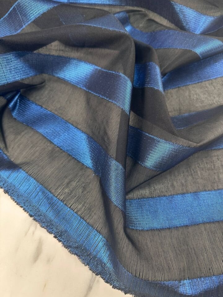 Mavi Sim Geçişli Elbiselik Şifon Kumaş