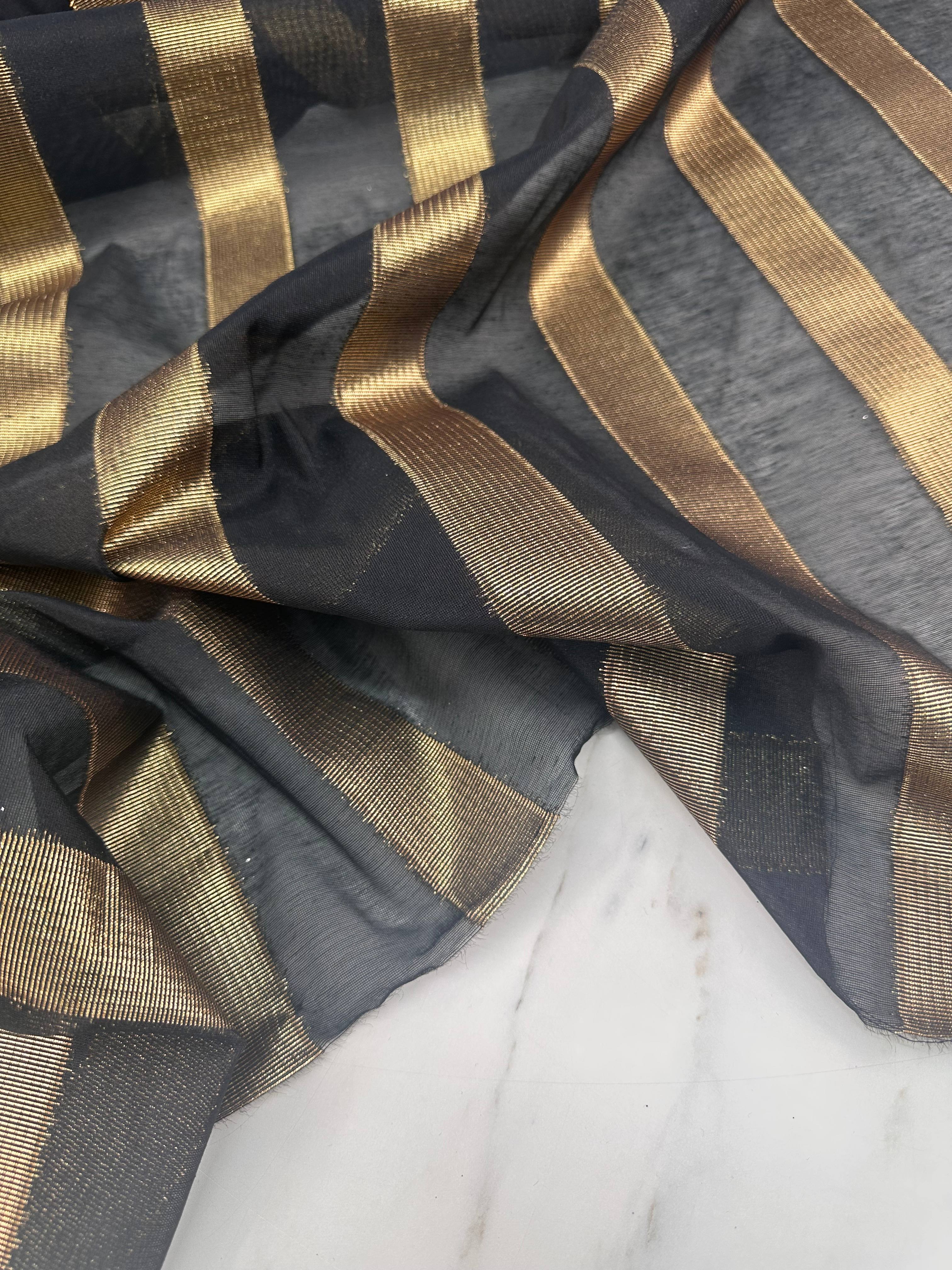 Altın Sarısı İşlemeli Elbiselik Gömleklik Şifon Kumaş