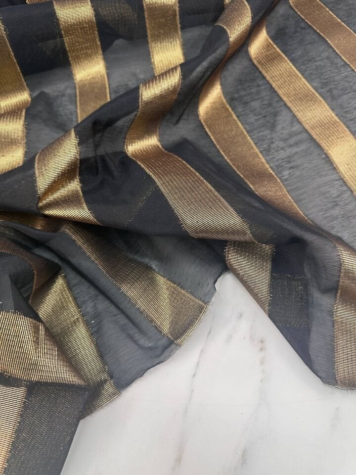 Altın Sarısı İşlemeli Elbiselik Gömleklik Şifon Kumaş