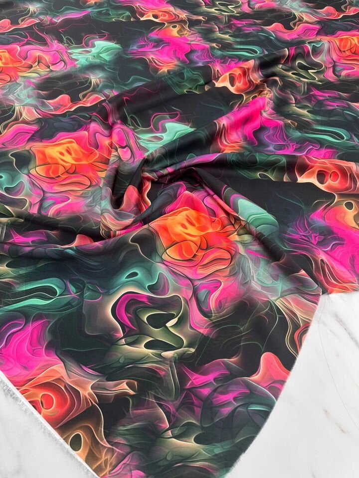 Desenli İpek Saten Elbise Etek Gömlek Şalvar