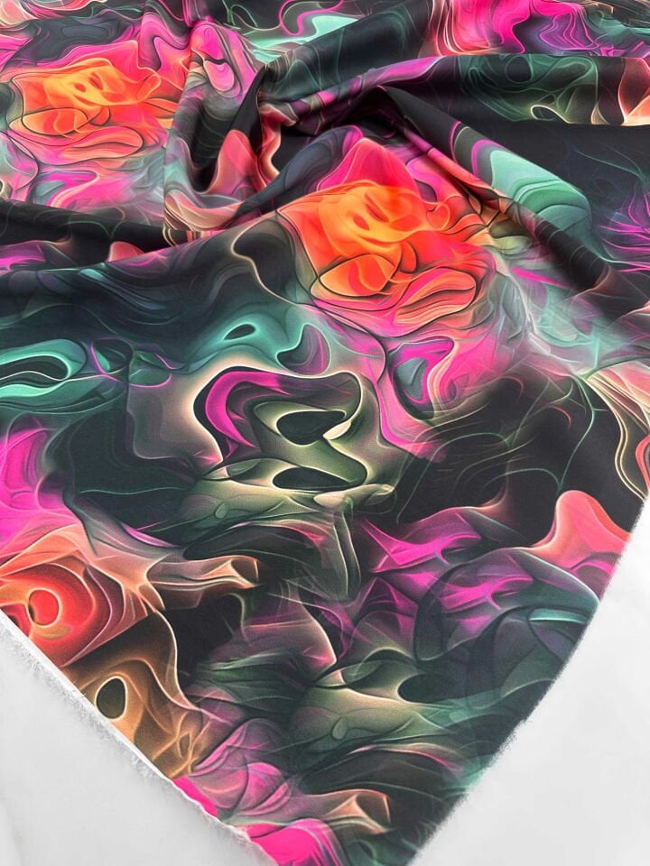 Desenli İpek Saten Elbise Etek Gömlek Şalvar