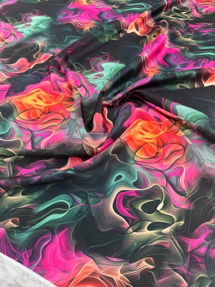 Desenli İpek Saten Elbise Etek Gömlek Şalvar