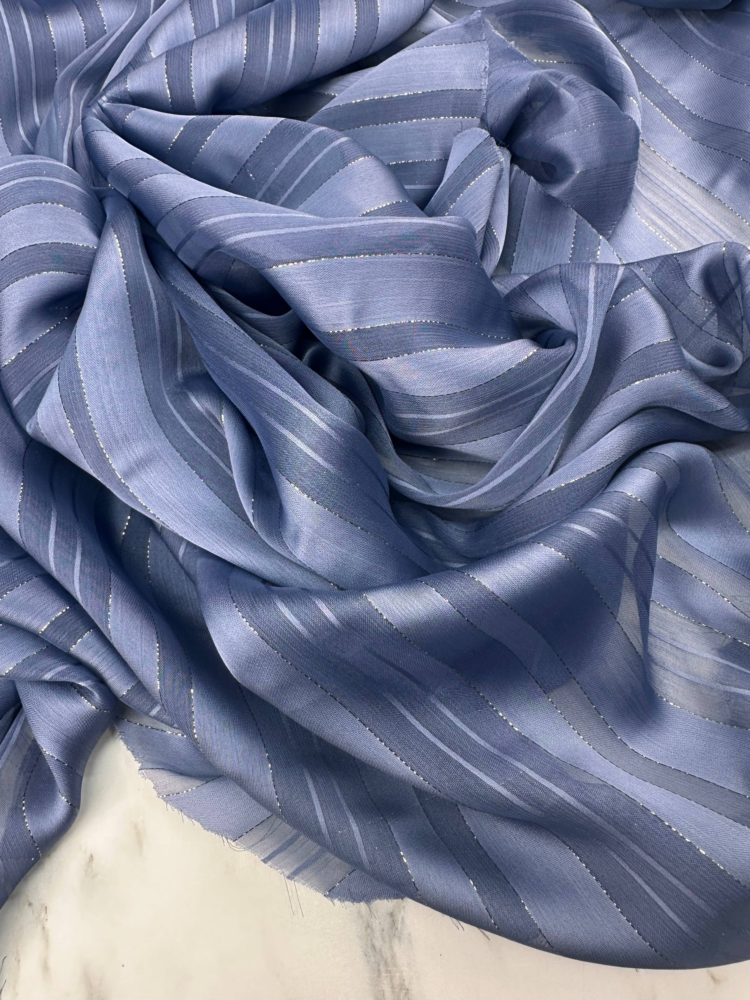 İndigo Mavi Simli Elbiselik Gömleklik Şifon Kumaş