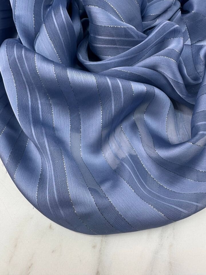 İndigo Mavi Simli Elbiselik Gömleklik Şifon Kumaş