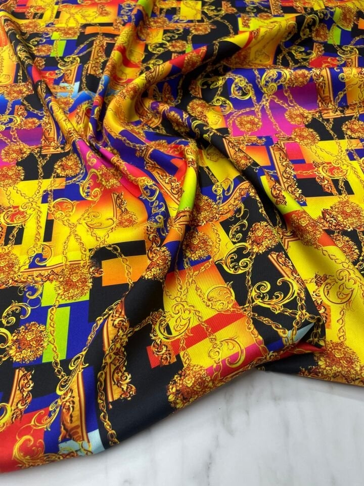 Zincir Desen Elbiselik Gömleklik Tivil Saten Kumaş