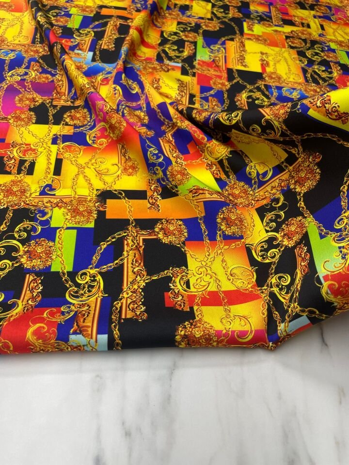 Zincir Desen Elbiselik Gömleklik Tivil Saten Kumaş