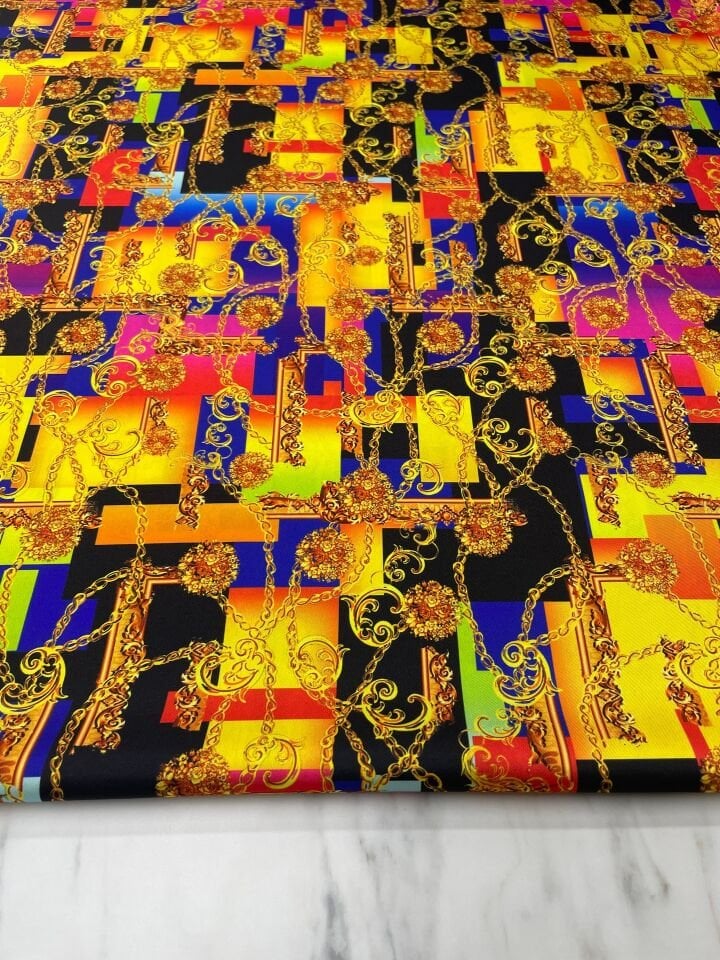 Zincir Desen Elbiselik Gömleklik Tivil Saten Kumaş