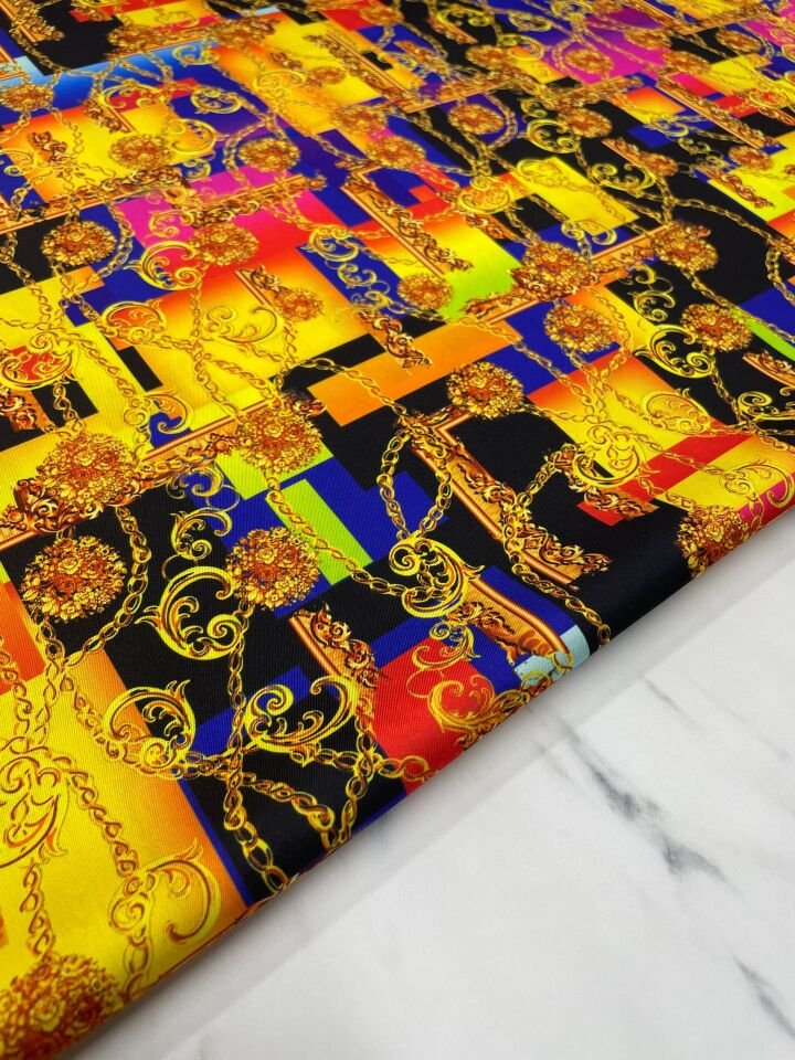 Zincir Desen Elbiselik Gömleklik Tivil Saten Kumaş