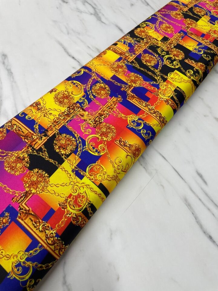 Zincir Desen Elbiselik Gömleklik Tivil Saten Kumaş