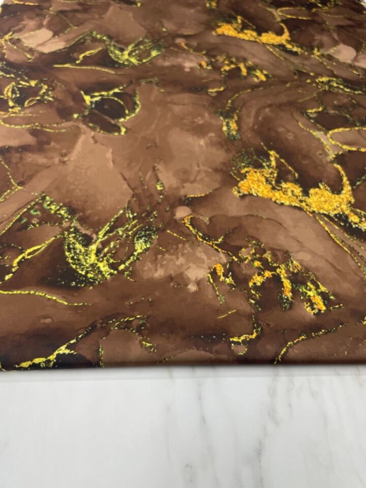 Kahverengi Mermer Desen Elbiselik Gömleklik Tivil Saten Kumaş