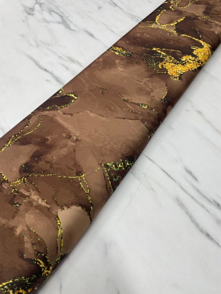 Kahverengi Mermer Desen Elbiselik Gömleklik Tivil Saten Kumaş