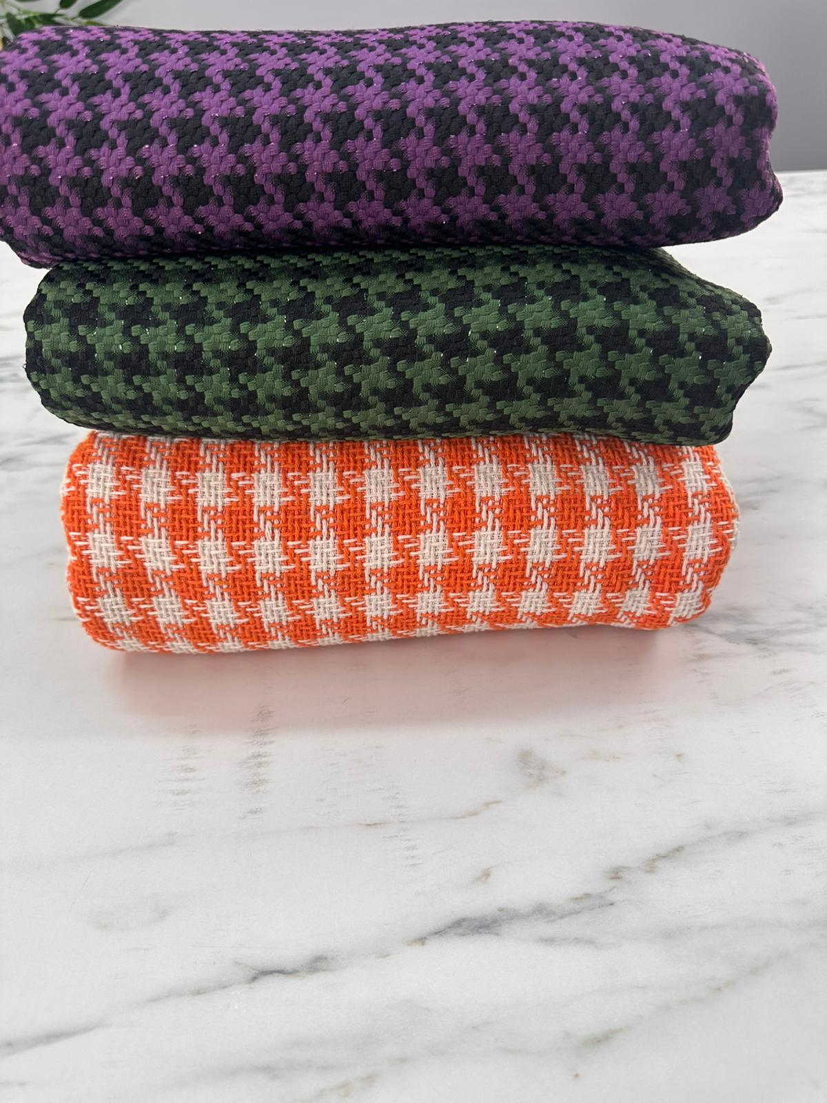 Turuncu Kaz Ayagı Desen Şanel Kumaş Elbise Etek Ceket Kap