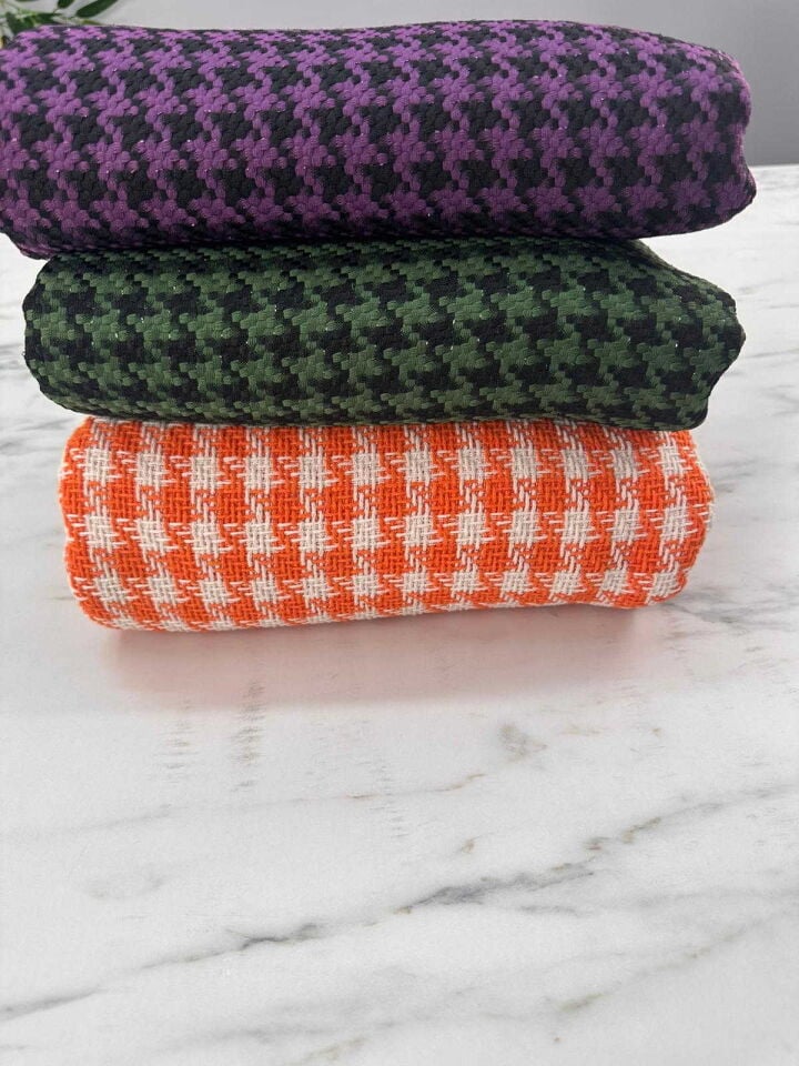 Turuncu Kaz Ayagı Desen Şanel Kumaş Elbise Etek Ceket Kap