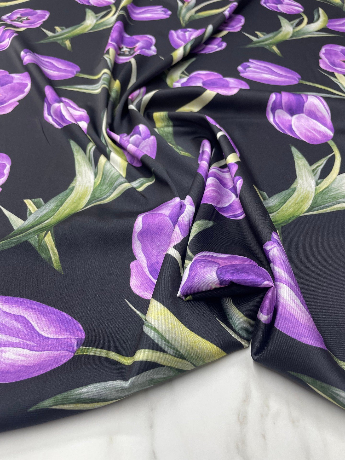 Mor Lale Desen Elbiselik Gömleklik Tivil Saten Kumaş