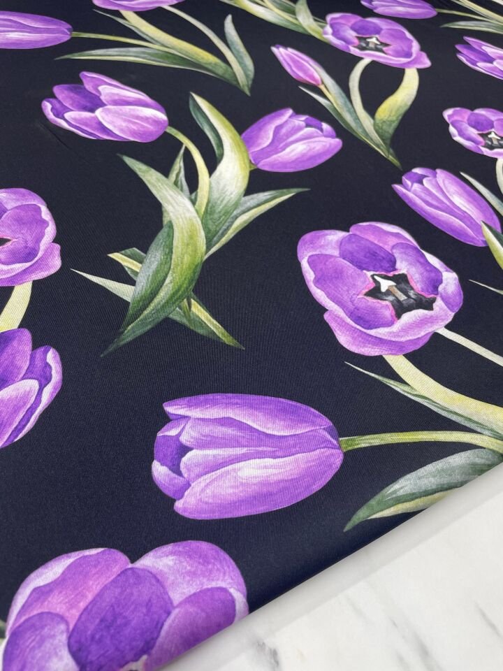Mor Lale Desen Elbiselik Gömleklik Tivil Saten Kumaş