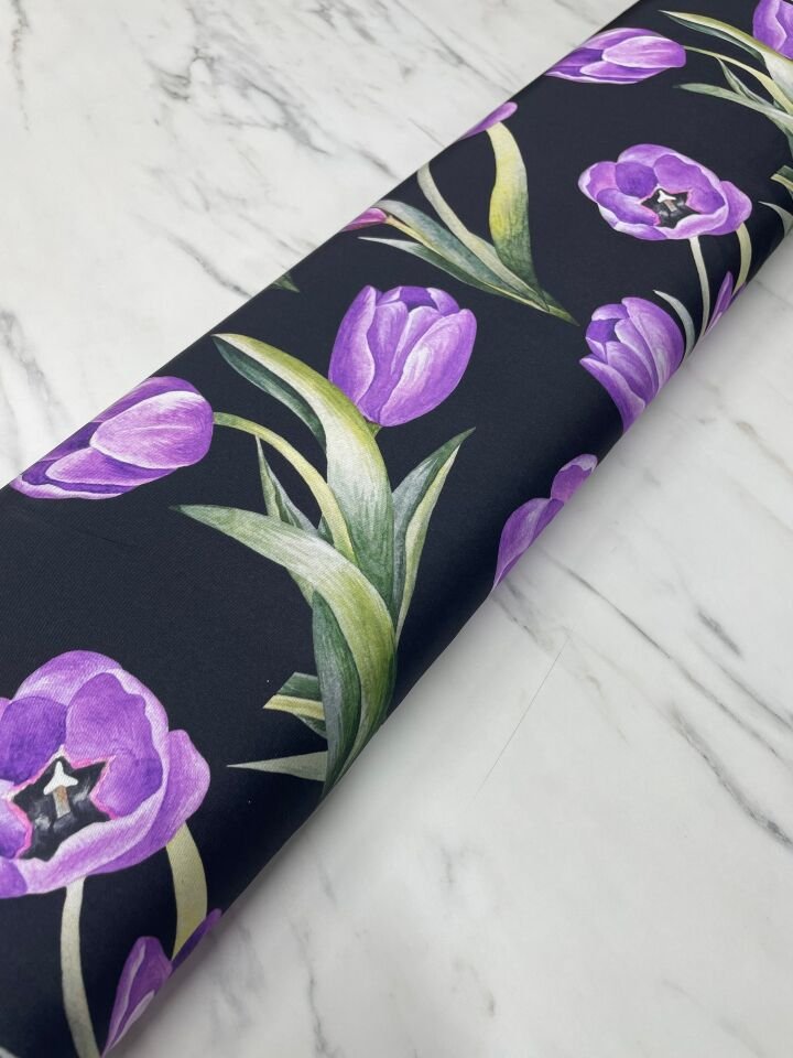 Mor Lale Desen Elbiselik Gömleklik Tivil Saten Kumaş