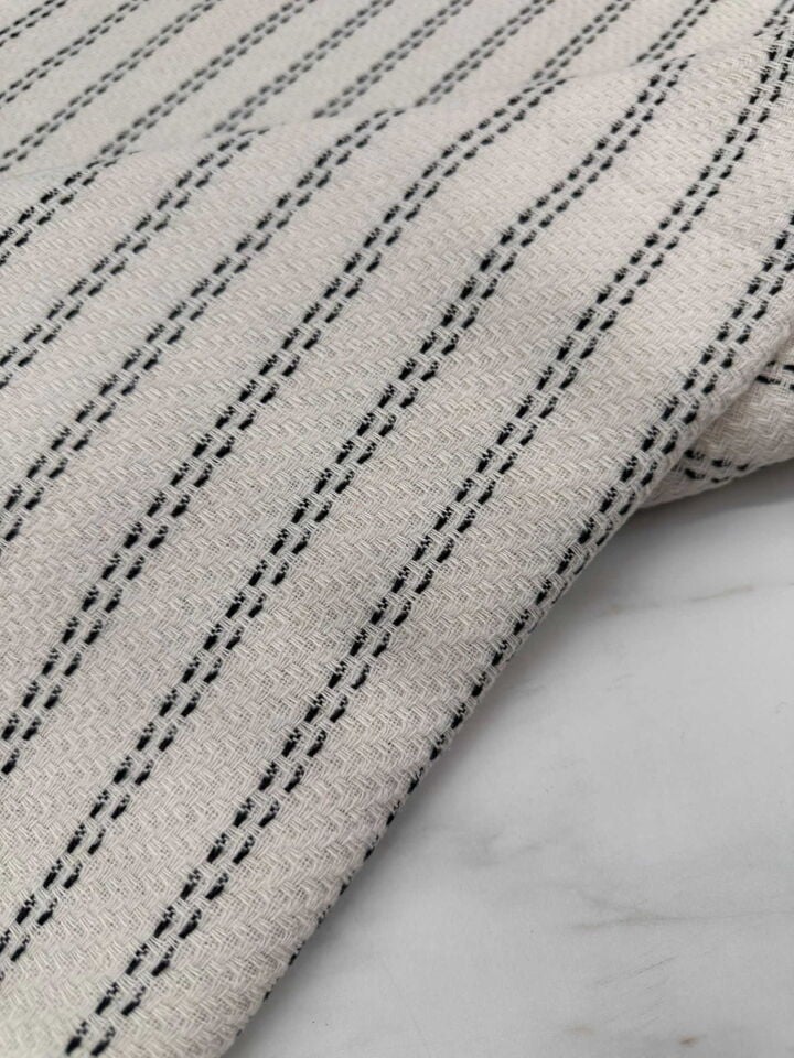 Ekru Cizgi Desen Şanel Kumaş Elbise Etek Ceket