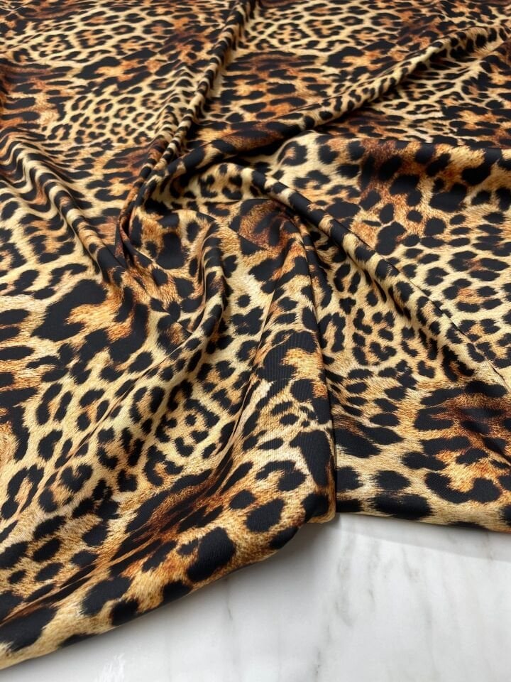 Leopar Desen Elbiselik Gömleklik Tivil Saten Kumaş