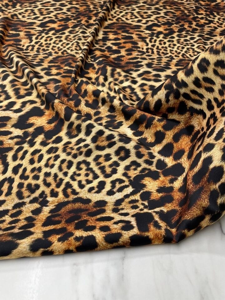 Leopar Desen Elbiselik Gömleklik Tivil Saten Kumaş